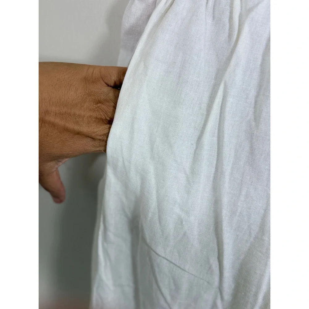 Zara Womens S White Linen Blend Wide Leg Pants Coastal Minimalist Quiet Luxury
